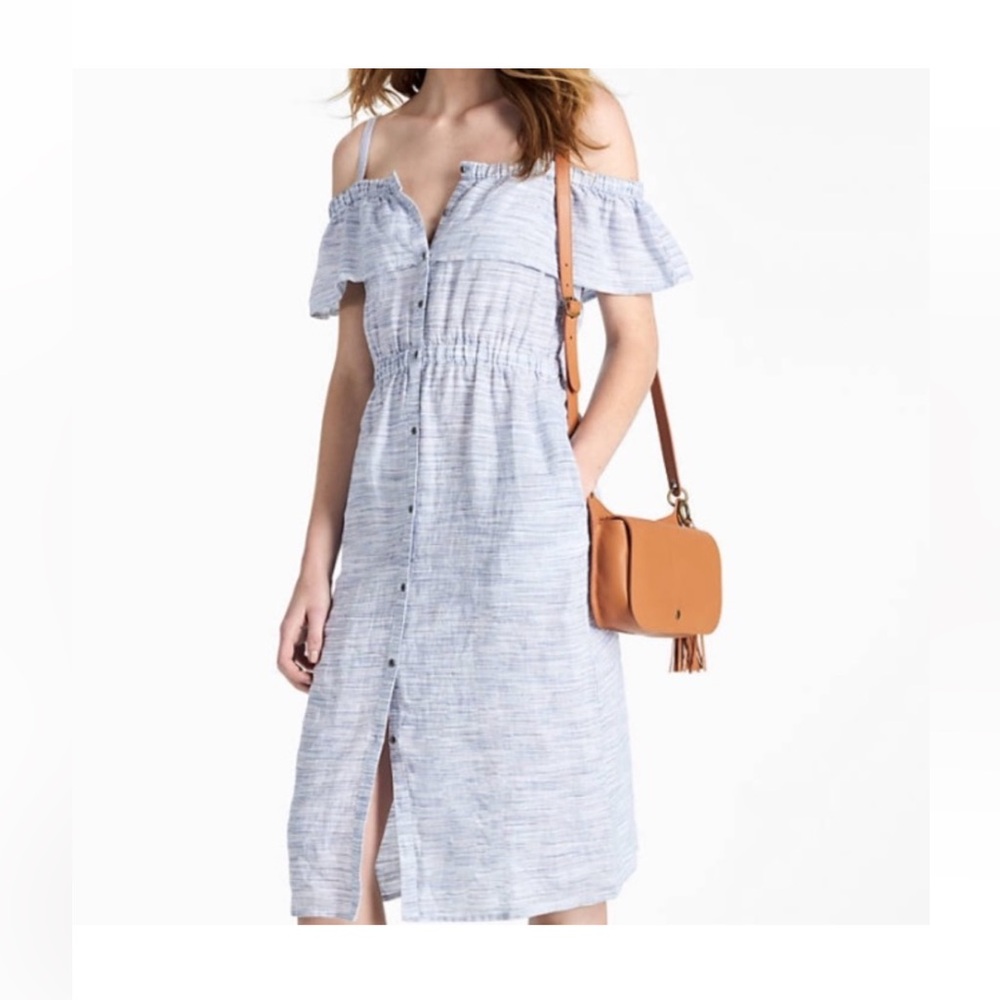 Lucky Brand Off the Shoulder Linen Button up Dress